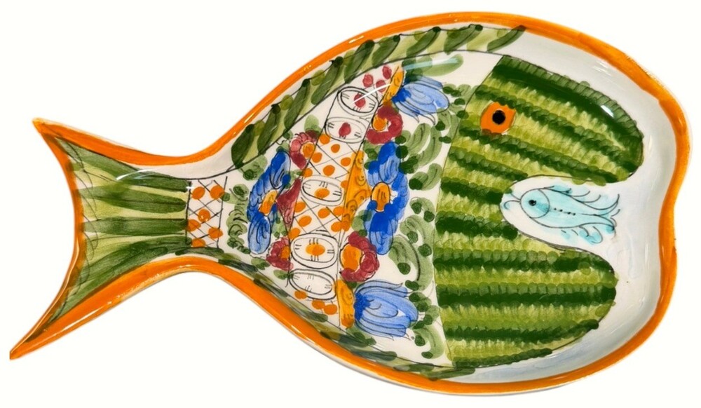 Vintage O.N.K. Skyros Greece Hand Painted Ceramic Fish Relish Dish 8.5"
